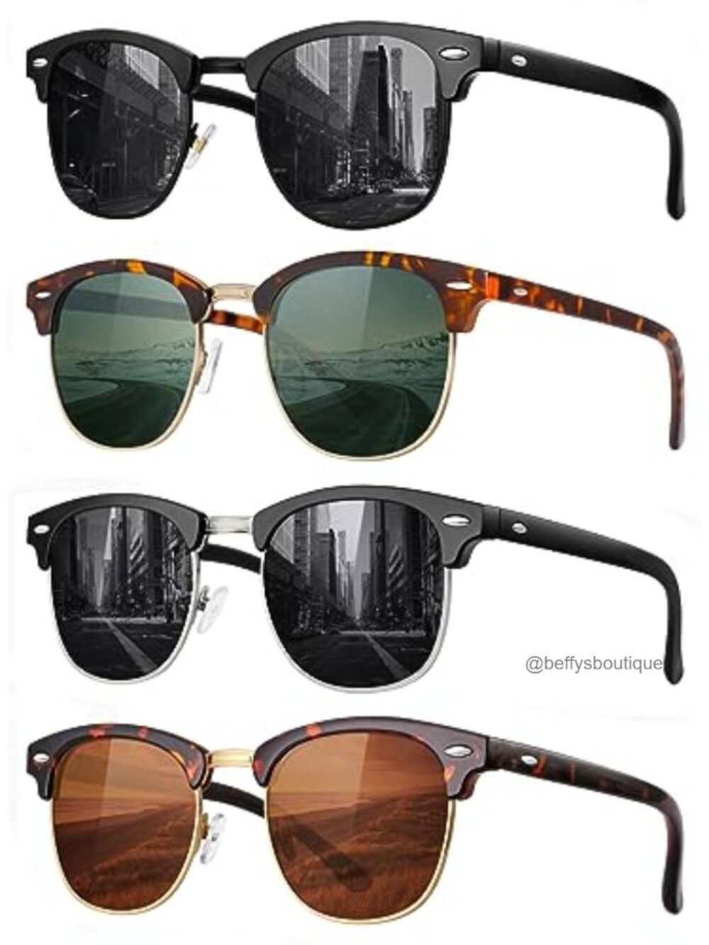 Polarized Retro Semi Rimless Sunglasses UV Protection Lightweight